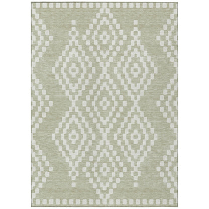 Tabselect Home Line 5' X 8' Artichoke Green And Ivory Geometric Washable Indoor Outdoor Area Rug