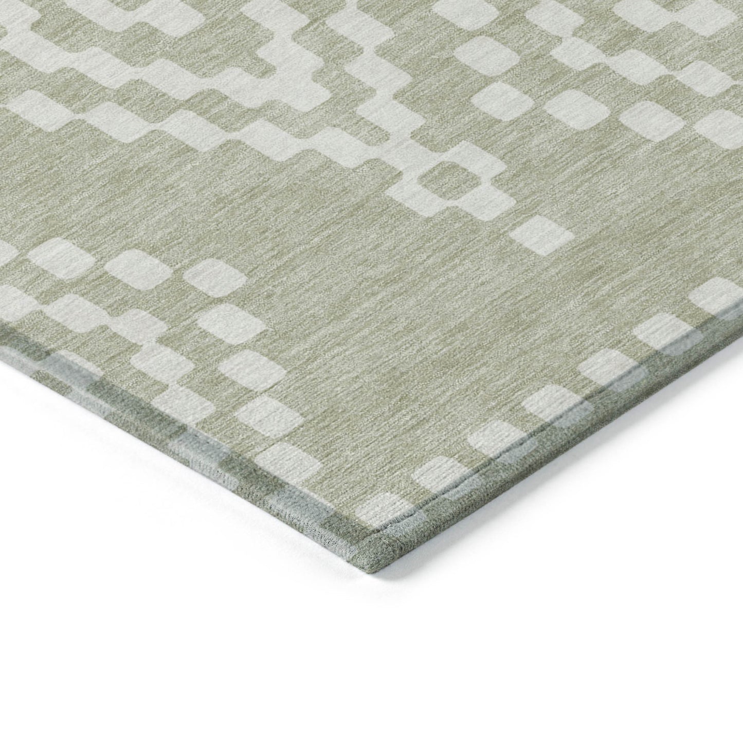 Tabselect Home Line 5' X 8' Artichoke Green And Ivory Geometric Washable Indoor Outdoor Area Rug
