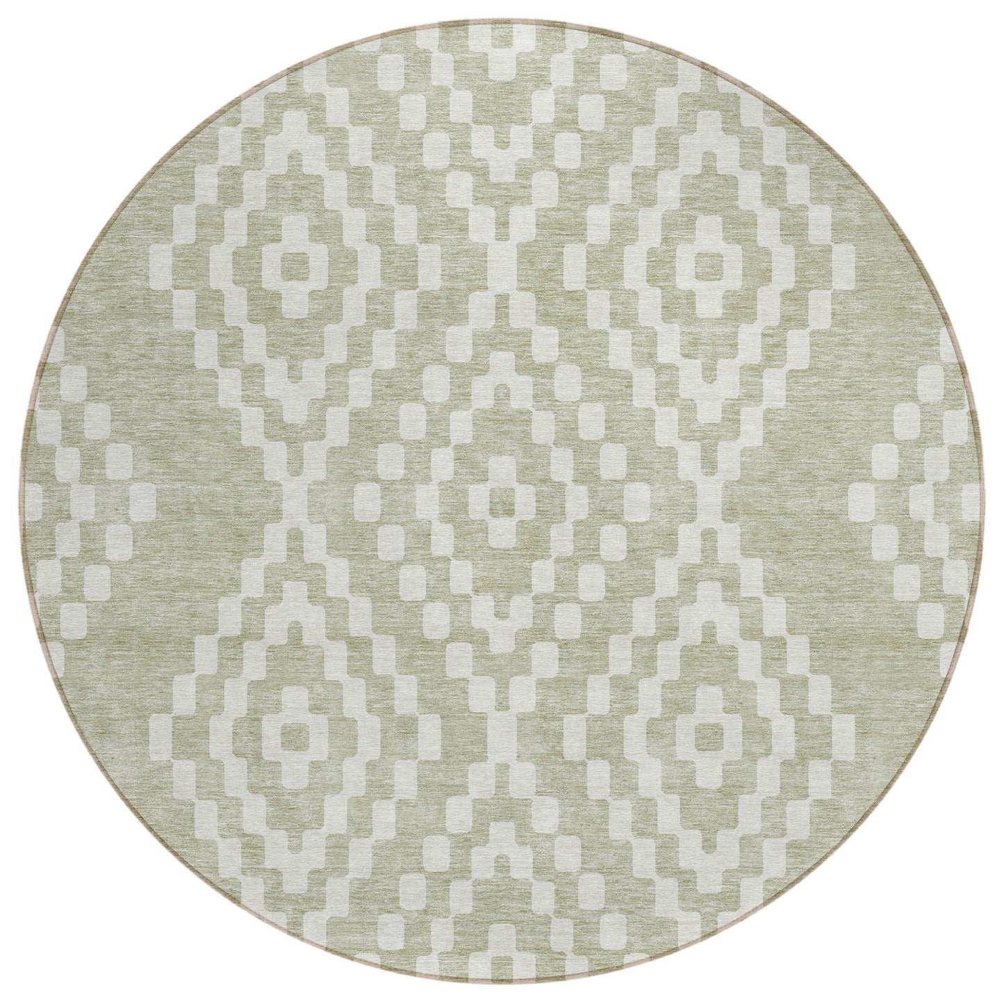 Tabselect Home Line 8' Artichoke Green And Ivory Round Geometric Washable Indoor Outdoor Area Rug