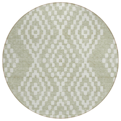 Tabselect Home Line 8' Artichoke Green And Ivory Round Geometric Washable Indoor Outdoor Area Rug
