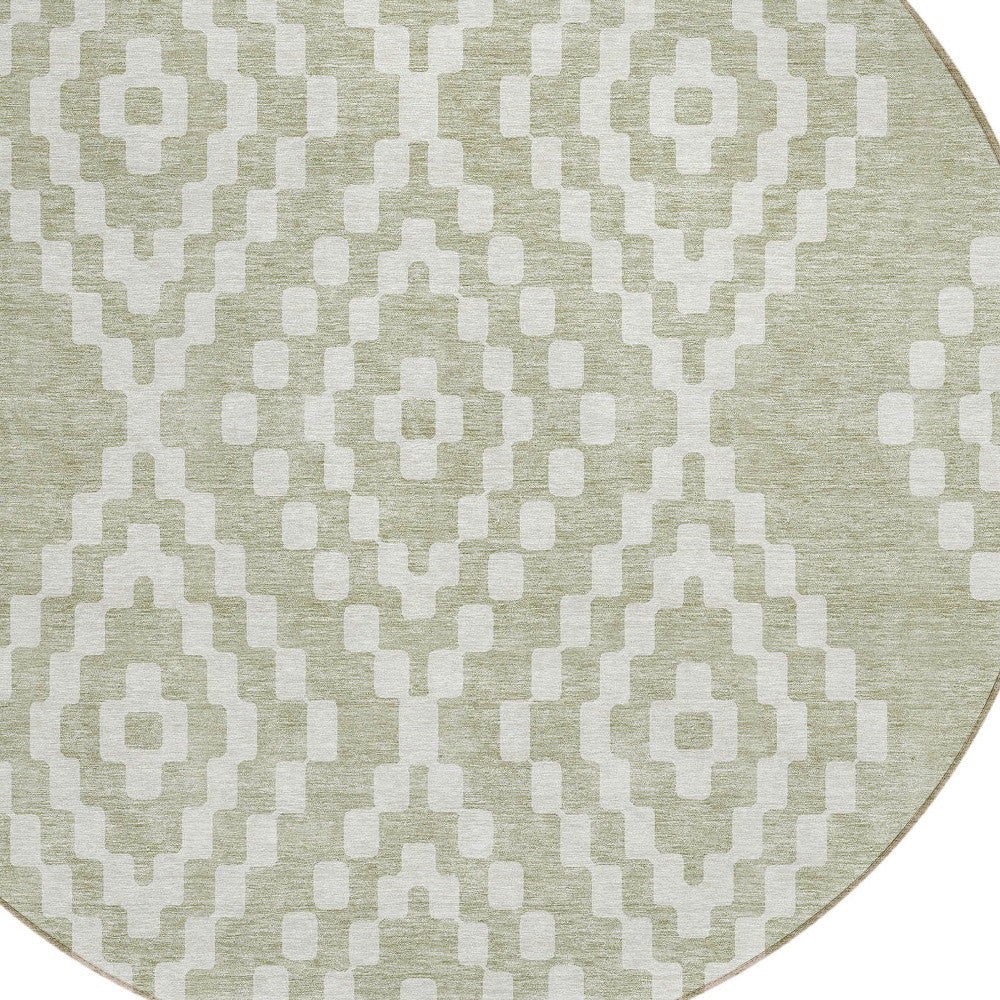Tabselect Home Line 8' Artichoke Green And Ivory Round Geometric Washable Indoor Outdoor Area Rug