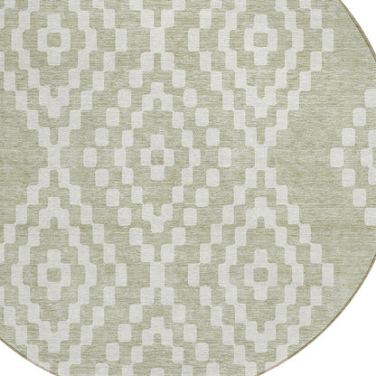 Tabselect Home Line 8' Artichoke Green And Ivory Round Geometric Washable Indoor Outdoor Area Rug