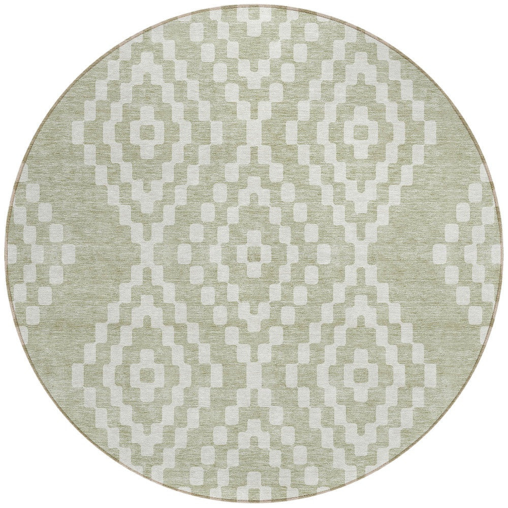 Tabselect Home Line 8' Artichoke Green And Ivory Round Geometric Washable Indoor Outdoor Area Rug