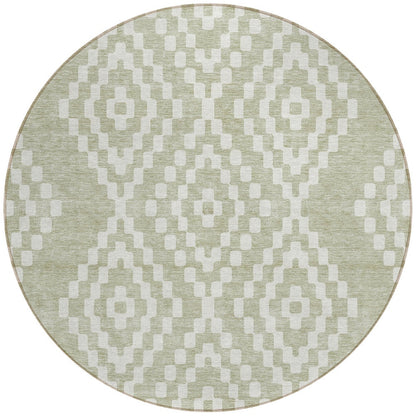 Tabselect Home Line 8' Artichoke Green And Ivory Round Geometric Washable Indoor Outdoor Area Rug