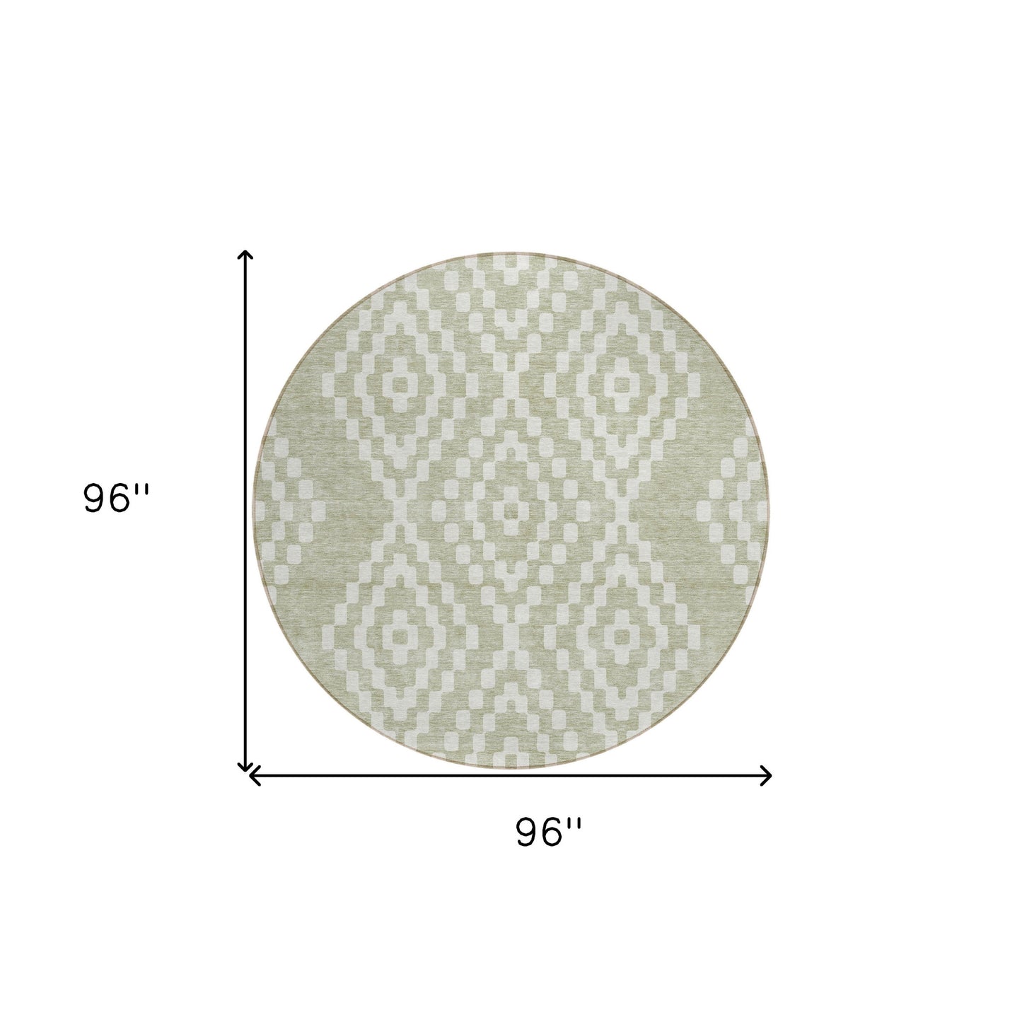 Tabselect Home Line 8' Artichoke Green And Ivory Round Geometric Washable Indoor Outdoor Area Rug