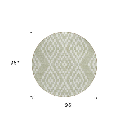 Tabselect Home Line 8' Artichoke Green And Ivory Round Geometric Washable Indoor Outdoor Area Rug