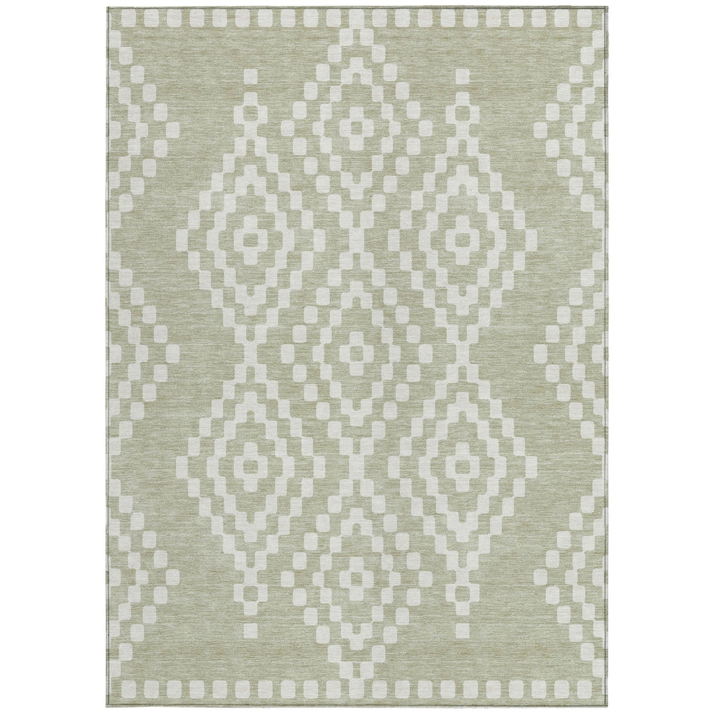 Tabselect Home Line 8' X 10' Artichoke Green And Ivory Geometric Washable Indoor Outdoor Area Rug