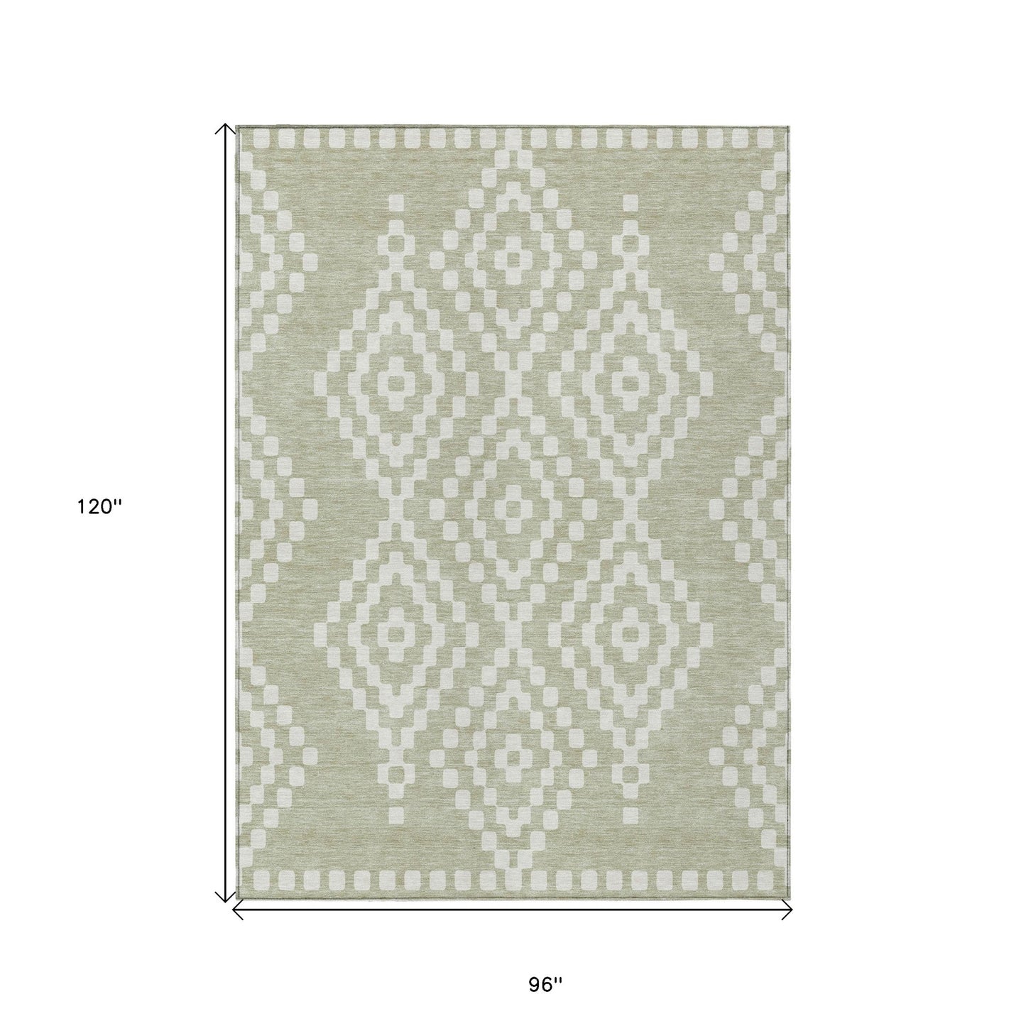 Tabselect Home Line 8' X 10' Artichoke Green And Ivory Geometric Washable Indoor Outdoor Area Rug