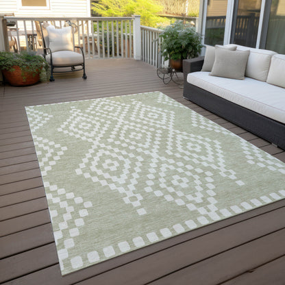 Tabselect Home Line 8' X 10' Artichoke Green And Ivory Geometric Washable Indoor Outdoor Area Rug