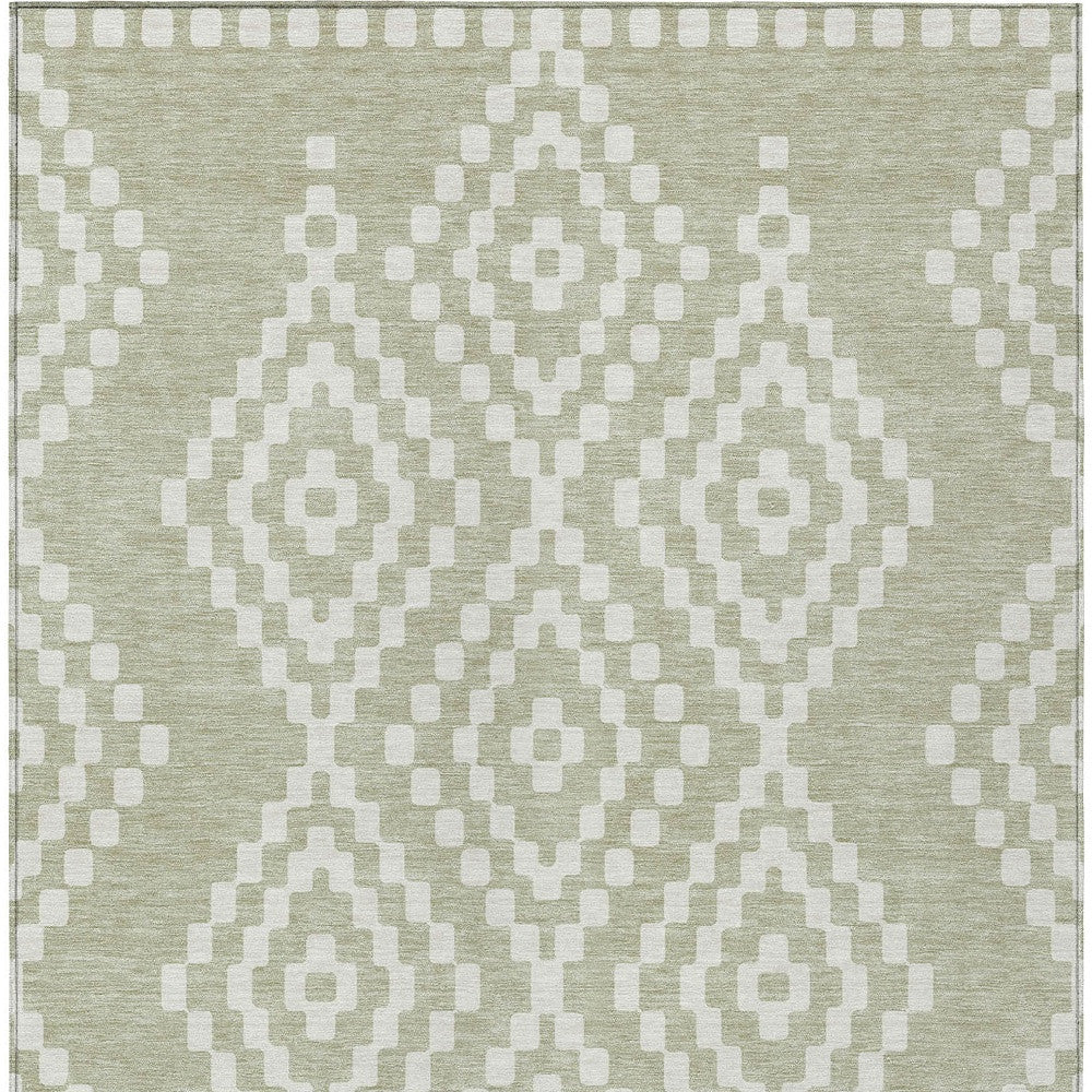 Tabselect Home Line 8' X 10' Artichoke Green And Ivory Geometric Washable Indoor Outdoor Area Rug