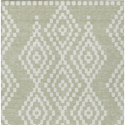 Tabselect Home Line 8' X 10' Artichoke Green And Ivory Geometric Washable Indoor Outdoor Area Rug