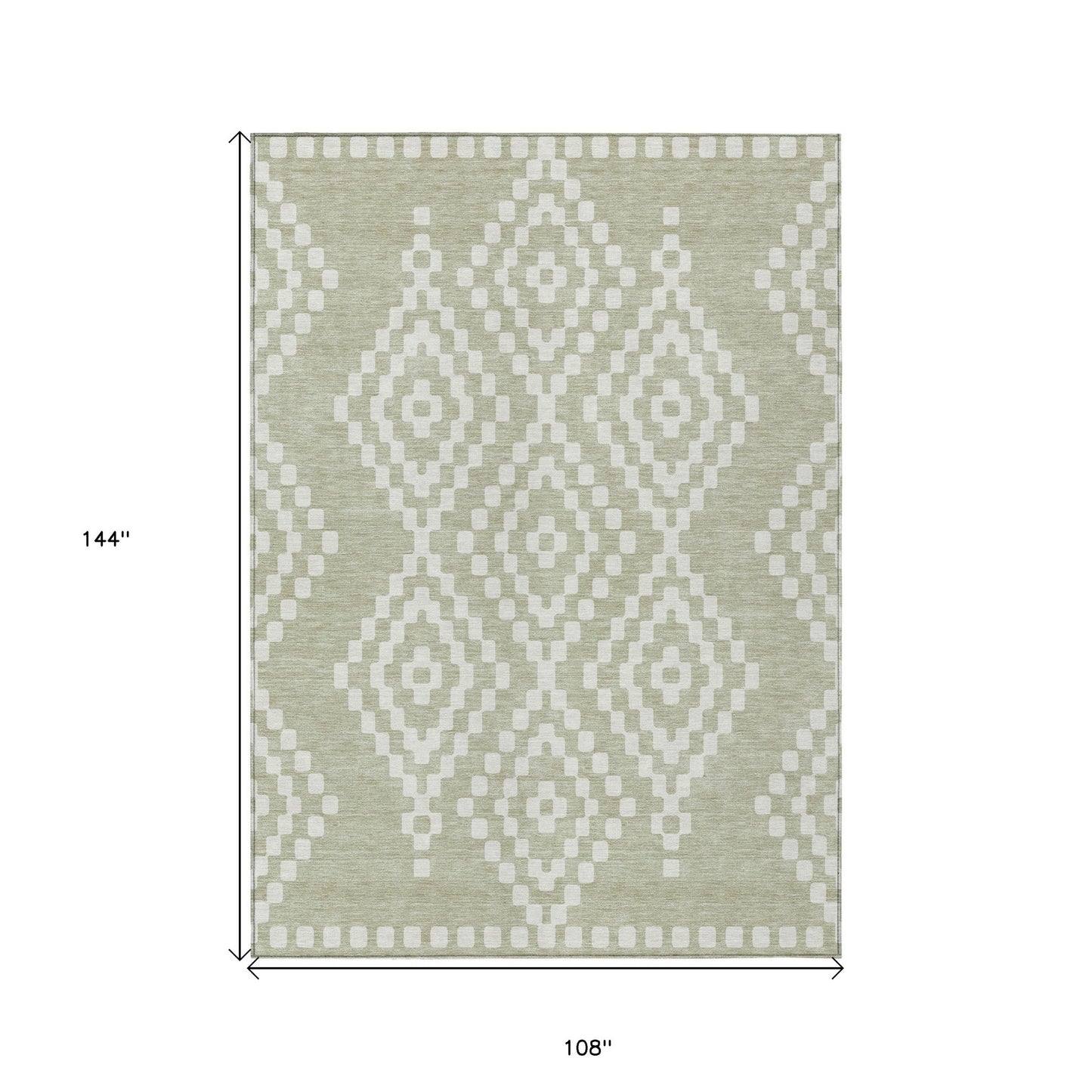 Tabselect Home Line 9' X 12' Artichoke Green And Ivory Geometric Washable Indoor Outdoor Area Rug