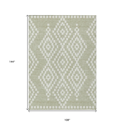 Tabselect Home Line 9' X 12' Artichoke Green And Ivory Geometric Washable Indoor Outdoor Area Rug