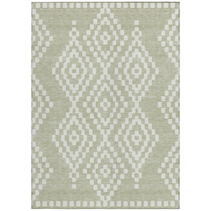 Tabselect Home Line 9' X 12' Artichoke Green And Ivory Geometric Washable Indoor Outdoor Area Rug