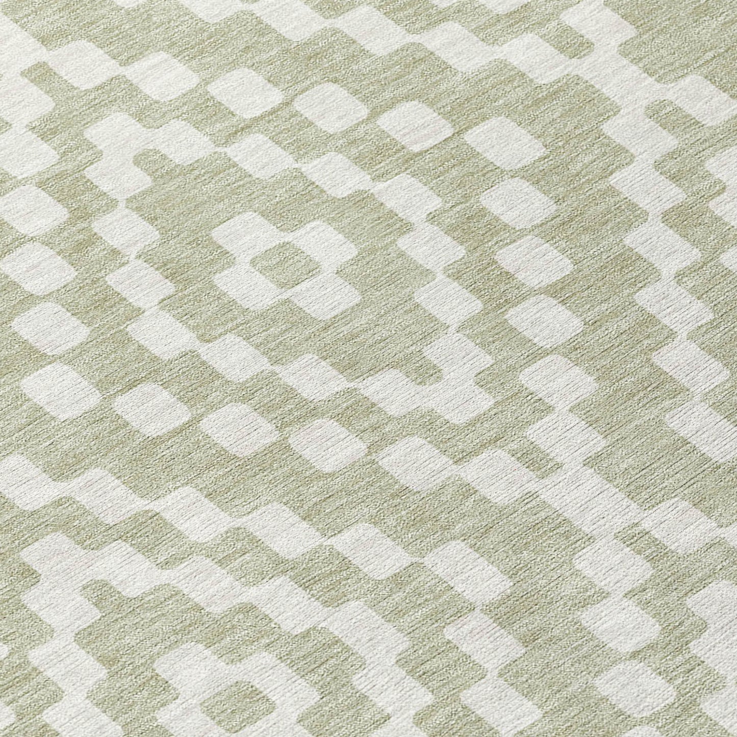 Tabselect Home Line 9' X 12' Artichoke Green And Ivory Geometric Washable Indoor Outdoor Area Rug