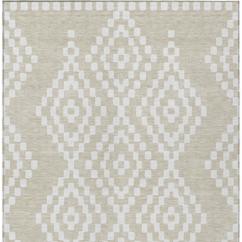 Tabselect Home Line 5' X 8' Beige And Ivory Geometric Washable Indoor Outdoor Area Rug