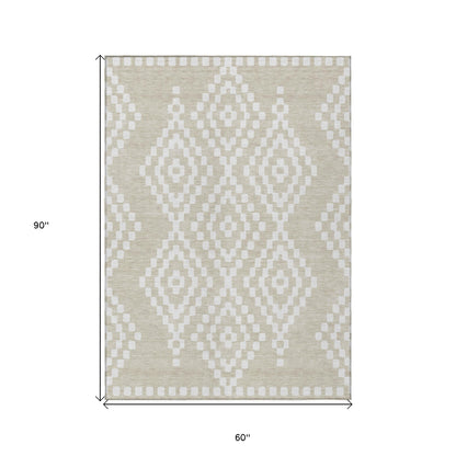 Tabselect Home Line 5' X 8' Beige And Ivory Geometric Washable Indoor Outdoor Area Rug