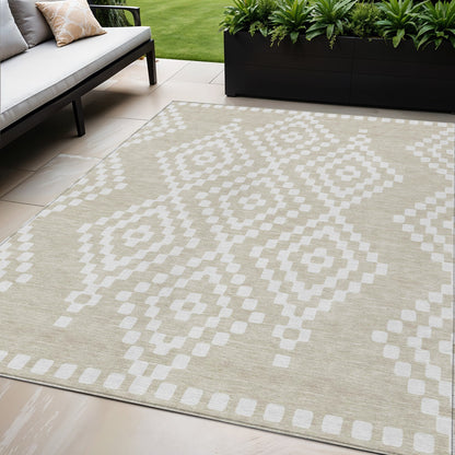 Tabselect Home Line 5' X 8' Beige And Ivory Geometric Washable Indoor Outdoor Area Rug