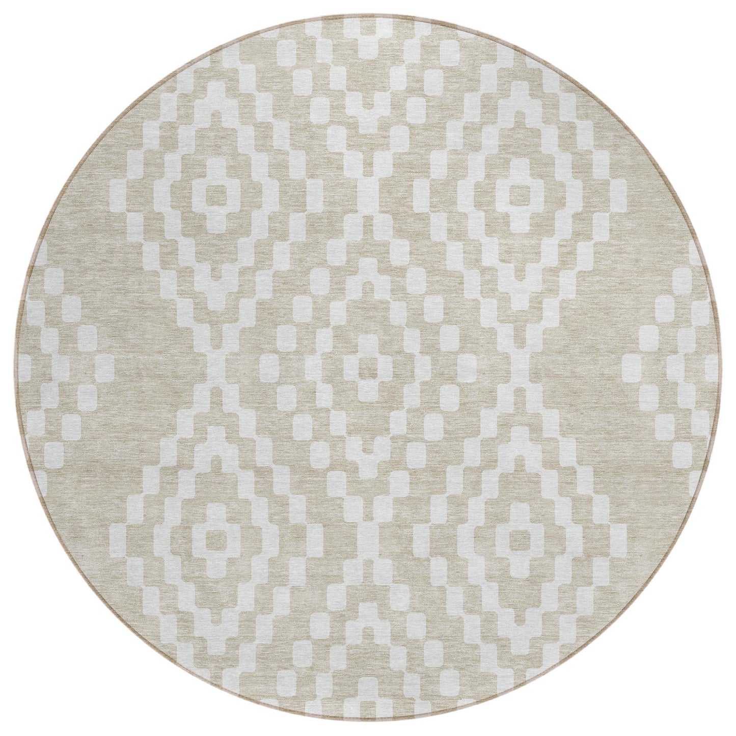 Tabselect Home Line 8' Beige And Ivory Round Geometric Washable Indoor Outdoor Area Rug