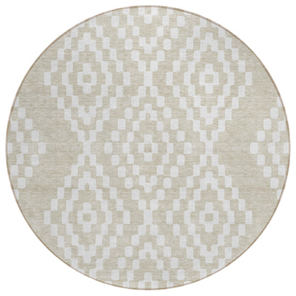 Tabselect Home Line 8' Beige And Ivory Round Geometric Washable Indoor Outdoor Area Rug