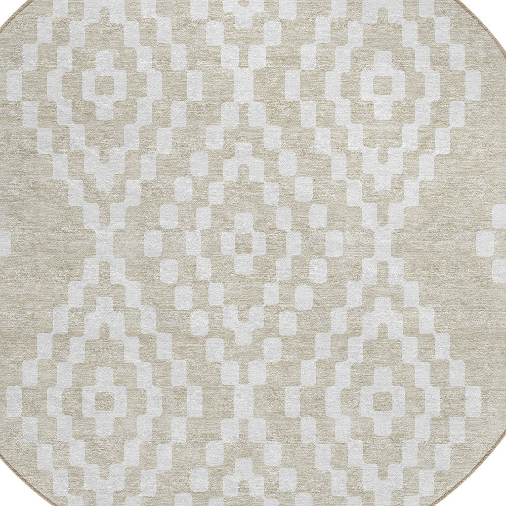 Tabselect Home Line 8' Beige And Ivory Round Geometric Washable Indoor Outdoor Area Rug