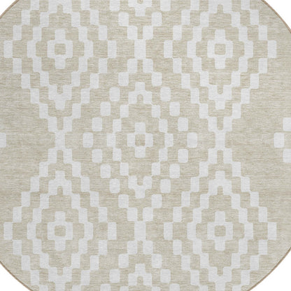 Tabselect Home Line 8' Beige And Ivory Round Geometric Washable Indoor Outdoor Area Rug