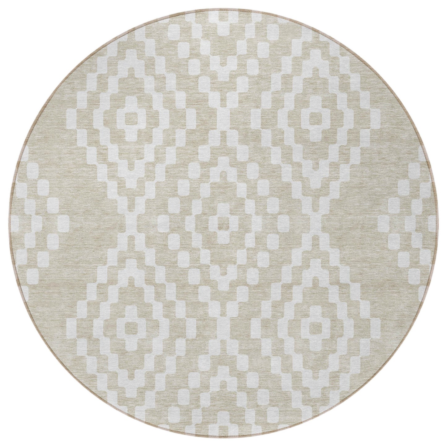 Tabselect Home Line 8' Beige And Ivory Round Geometric Washable Indoor Outdoor Area Rug