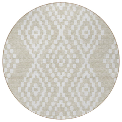 Tabselect Home Line 8' Beige And Ivory Round Geometric Washable Indoor Outdoor Area Rug