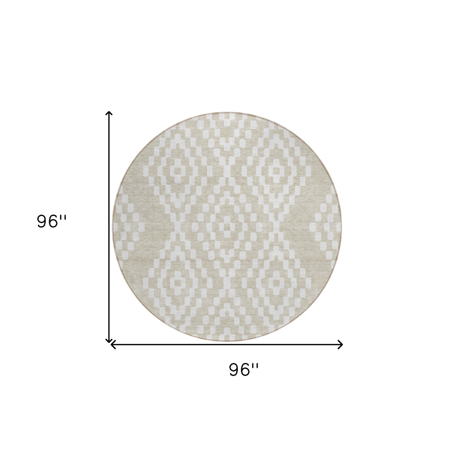 Tabselect Home Line 8' Beige And Ivory Round Geometric Washable Indoor Outdoor Area Rug
