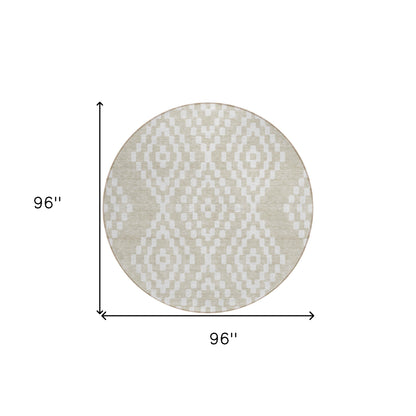 Tabselect Home Line 8' Beige And Ivory Round Geometric Washable Indoor Outdoor Area Rug