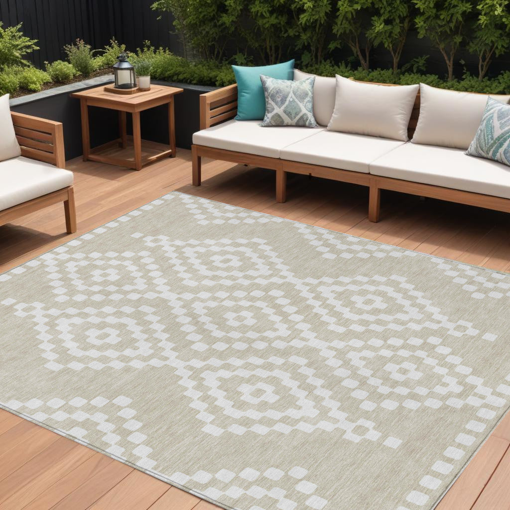 Tabselect Home Line 8' X 10' Beige And Ivory Geometric Washable Indoor Outdoor Area Rug