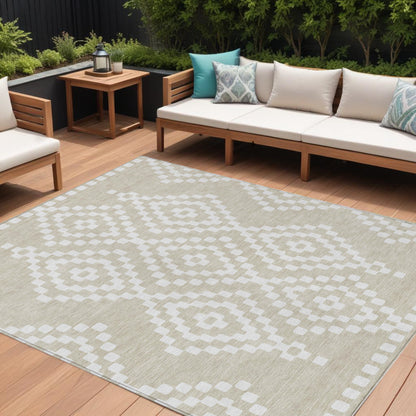 Tabselect Home Line 8' X 10' Beige And Ivory Geometric Washable Indoor Outdoor Area Rug