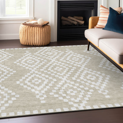 Tabselect Home Line 8' X 10' Beige And Ivory Geometric Washable Indoor Outdoor Area Rug