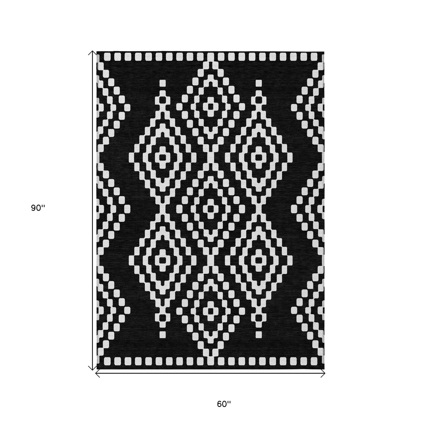 Tabselect Home Line 5' X 8' Black And Ivory Geometric Washable Indoor Outdoor Area Rug