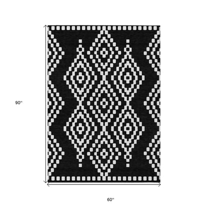 Tabselect Home Line 5' X 8' Black And Ivory Geometric Washable Indoor Outdoor Area Rug