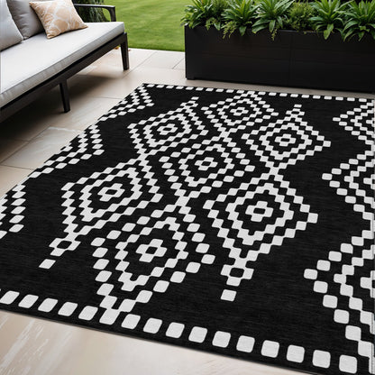 Tabselect Home Line 5' X 8' Black And Ivory Geometric Washable Indoor Outdoor Area Rug