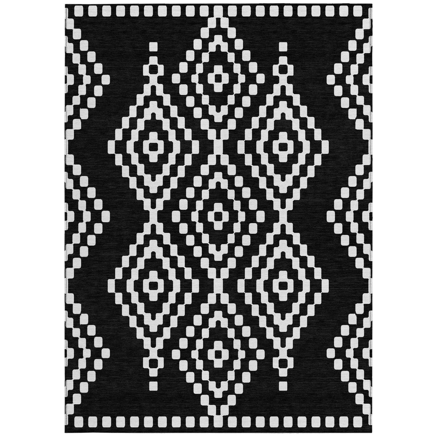 Tabselect Home Line 5' X 8' Black And Ivory Geometric Washable Indoor Outdoor Area Rug