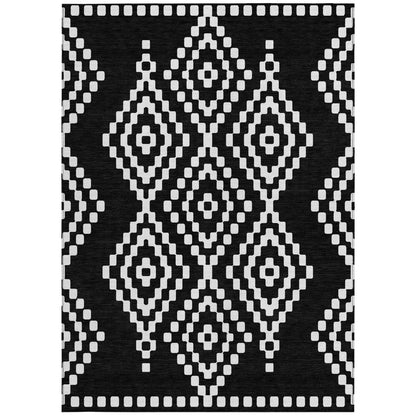 Tabselect Home Line 5' X 8' Black And Ivory Geometric Washable Indoor Outdoor Area Rug