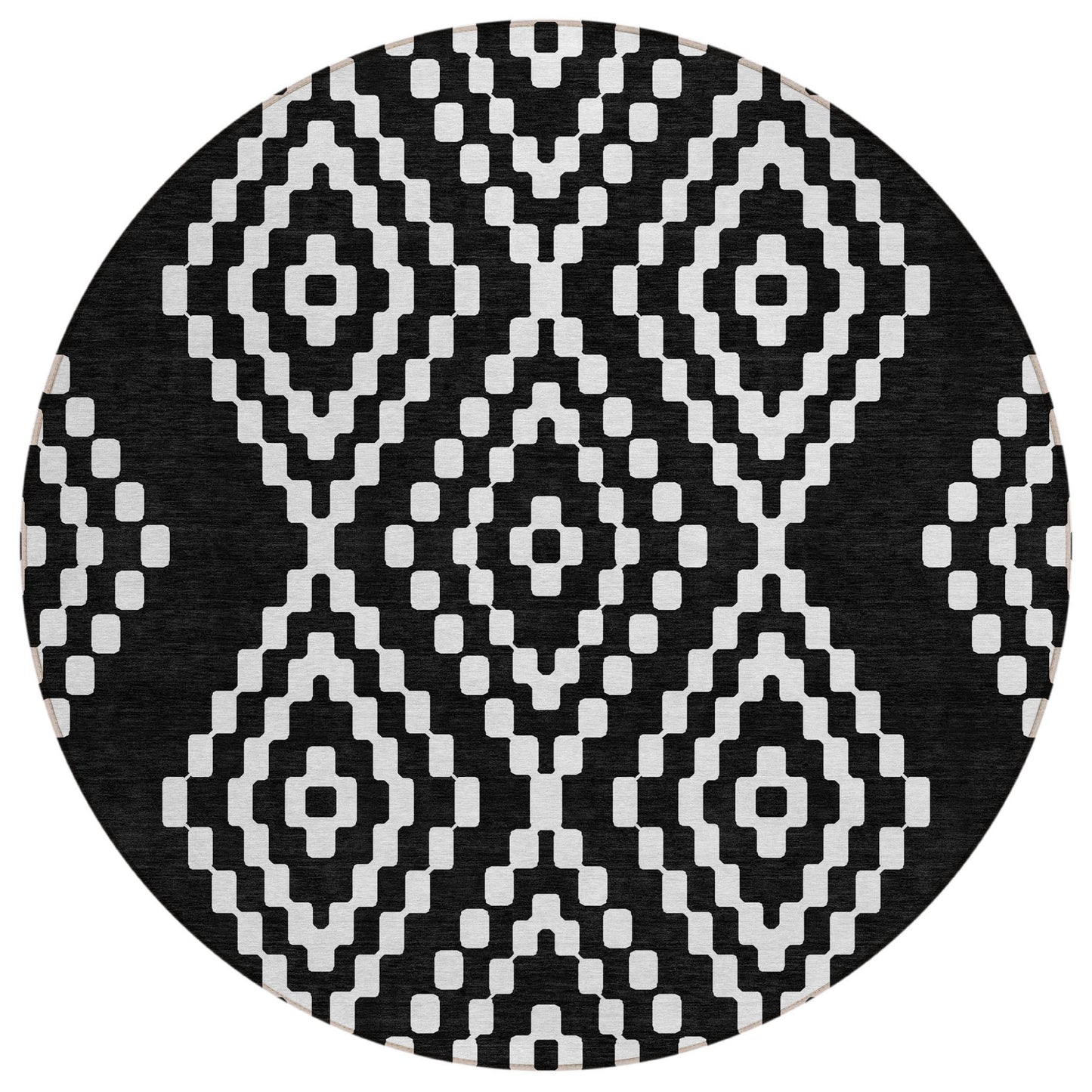 Tabselect Home Line 8' Black And Ivory Round Geometric Washable Indoor Outdoor Area Rug