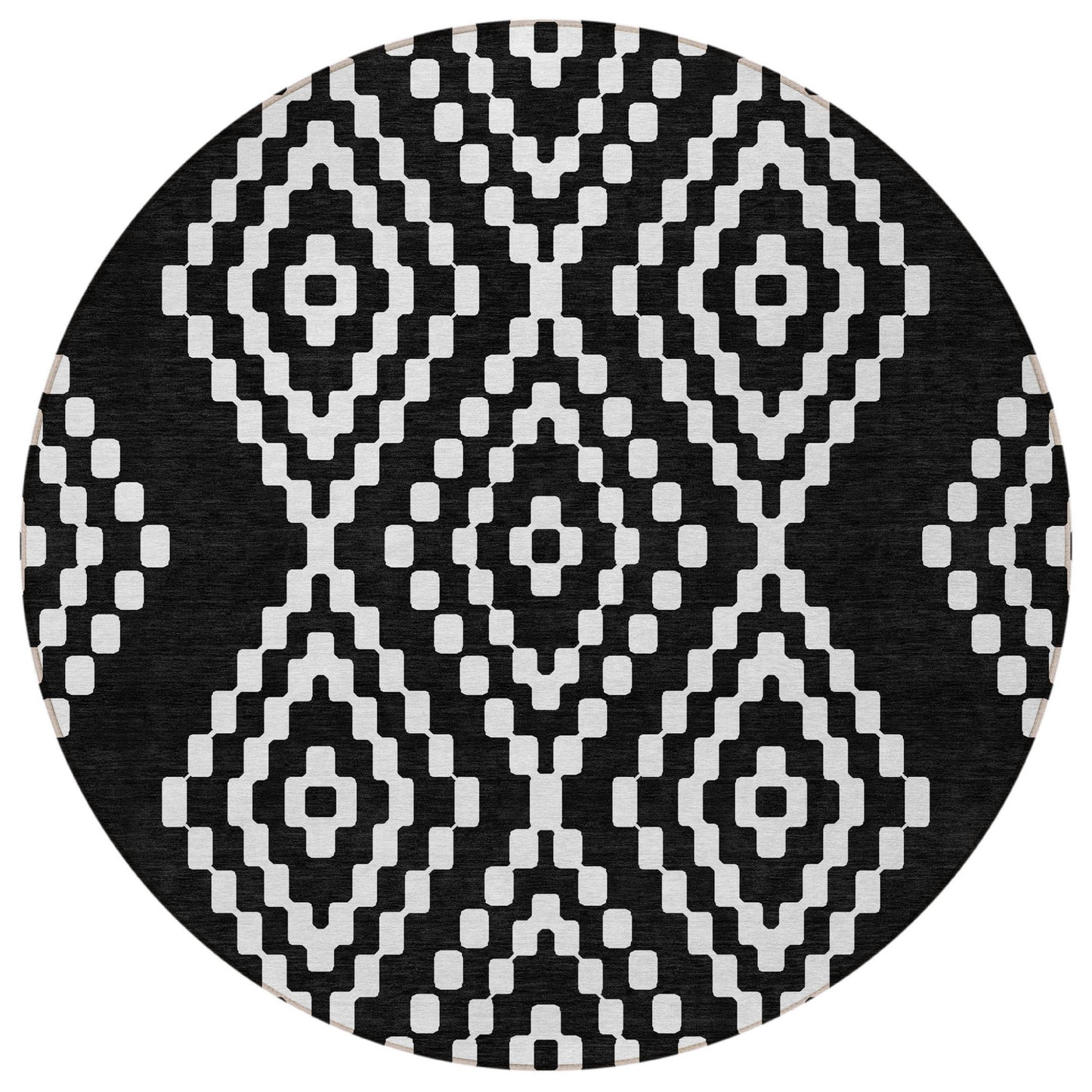 Tabselect Home Line 8' Black And Ivory Round Geometric Washable Indoor Outdoor Area Rug