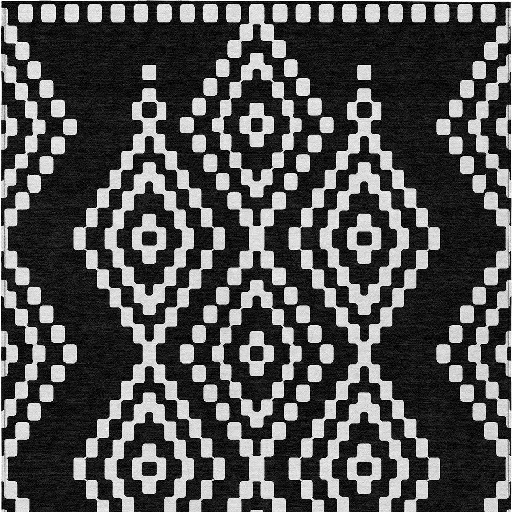 Tabselect Home Line 8' X 10' Black And Ivory Geometric Washable Indoor Outdoor Area Rug