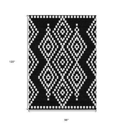 Tabselect Home Line 8' X 10' Black And Ivory Geometric Washable Indoor Outdoor Area Rug