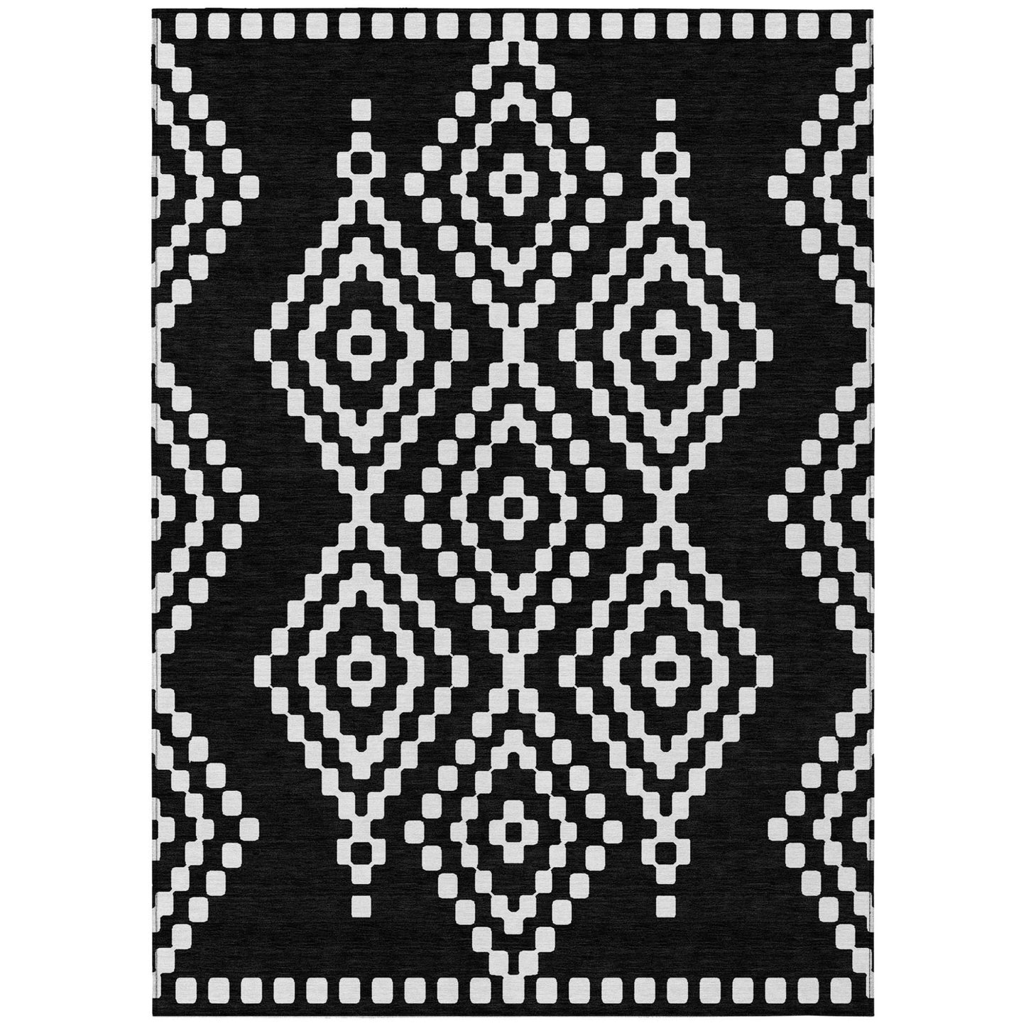 Tabselect Home Line 8' X 10' Black And Ivory Geometric Washable Indoor Outdoor Area Rug