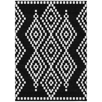 Tabselect Home Line 8' X 10' Black And Ivory Geometric Washable Indoor Outdoor Area Rug