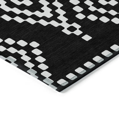 Tabselect Home Line 8' X 10' Black And Ivory Geometric Washable Indoor Outdoor Area Rug