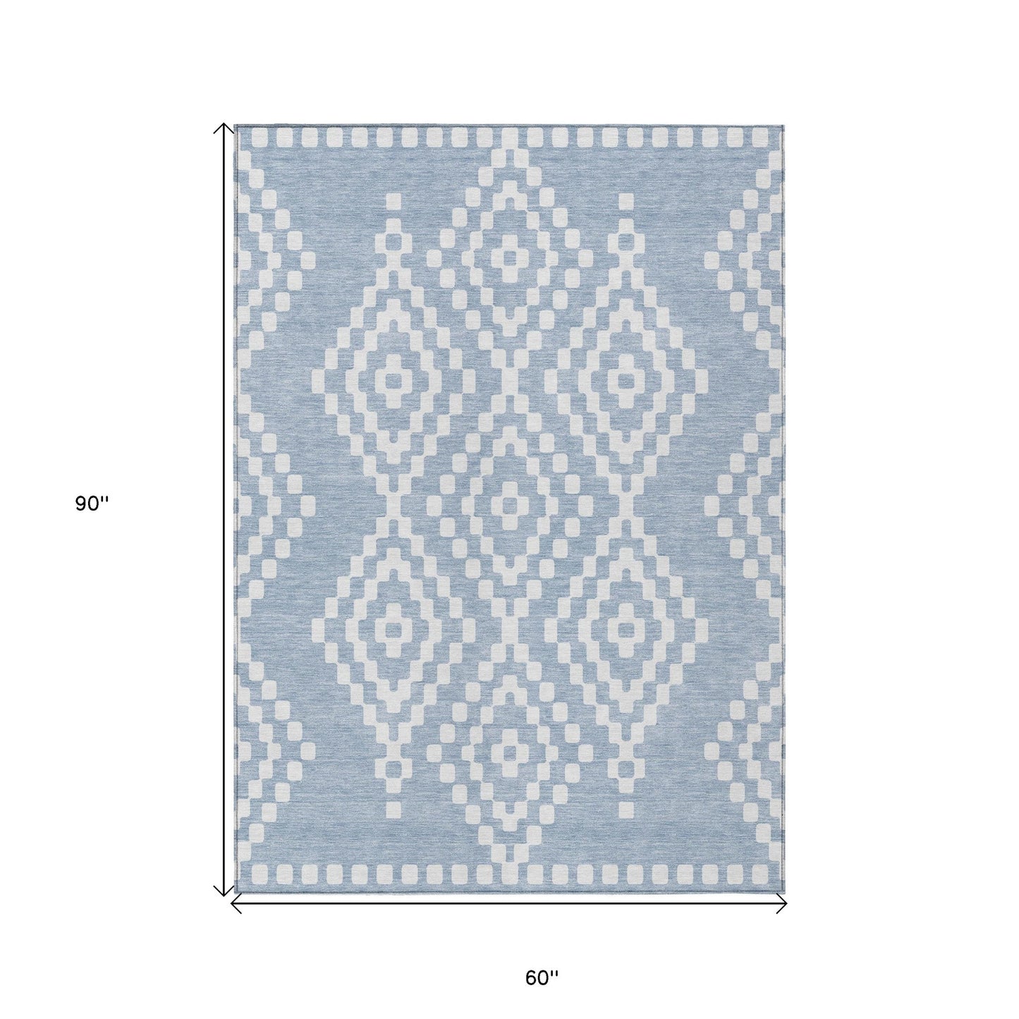 Tabselect Home Line 5' X 8' Denim Blue And Ivory Geometric Washable Indoor Outdoor Area Rug