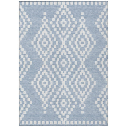 Tabselect Home Line 5' X 8' Denim Blue And Ivory Geometric Washable Indoor Outdoor Area Rug