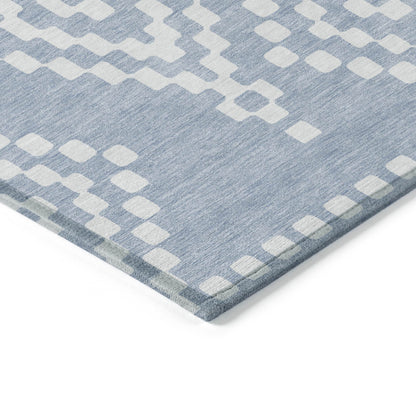 Tabselect Home Line 5' X 8' Denim Blue And Ivory Geometric Washable Indoor Outdoor Area Rug