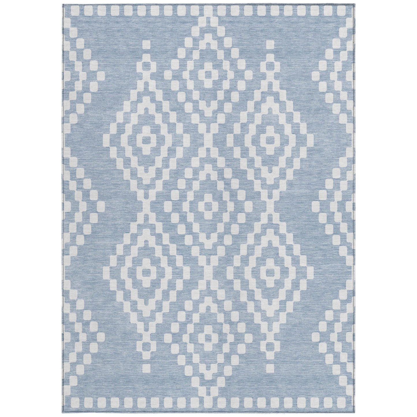 Tabselect Home Line 5' X 8' Denim Blue And Ivory Geometric Washable Indoor Outdoor Area Rug