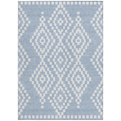 Tabselect Home Line 5' X 8' Denim Blue And Ivory Geometric Washable Indoor Outdoor Area Rug